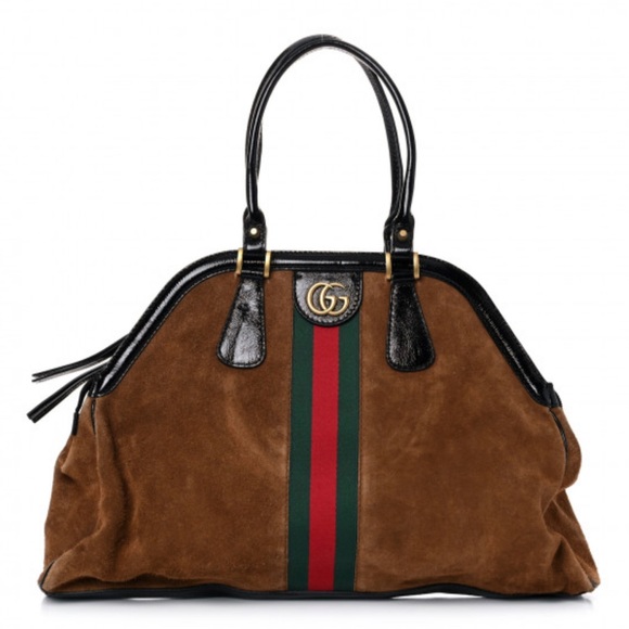 GUCCI Large handbag ! Authentic Gucci Brown suede ! Rare edition! - Picture 2 of 10